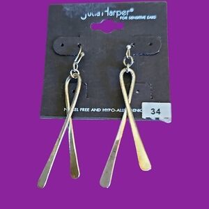 JULIA HARPER Silvertone Branch Hope Ribbon Dangle Hook Earrings